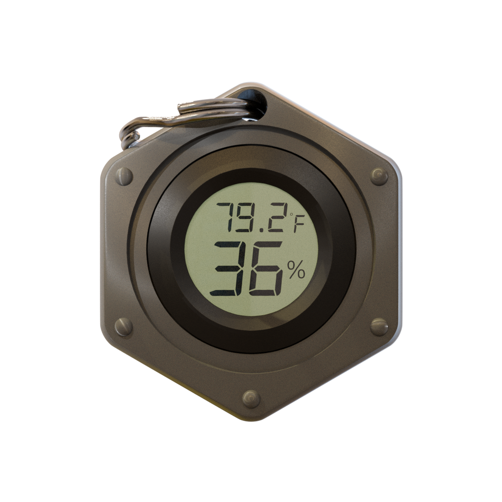 EnviroChecker - Link. Portable Thermometer, Thermometer Keychain, Hygrometer Keychain, Bag Charm, field research tool, temperature checker, humidity checker, hiking accessories, travel accessories, accurate reading, gifts for him, gifts for her, EDC gear, Ultra Light Gear, Camping gear, Ceiba Outfitters, Ceiba Travel, Ceiba Gear,