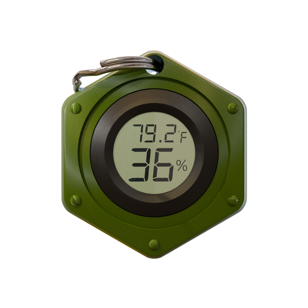 EnviroChecker - Link. Portable Thermometer, Thermometer Keychain, Hygrometer Keychain, Bag Charm, field research tool, temperature checker, humidity checker, hiking accessories, travel accessories, accurate reading, gifts for him, gifts for her, EDC gear, Ultra Light Gear, Camping gear, Ceiba Outfitters, Ceiba Travel, Ceiba Gear,